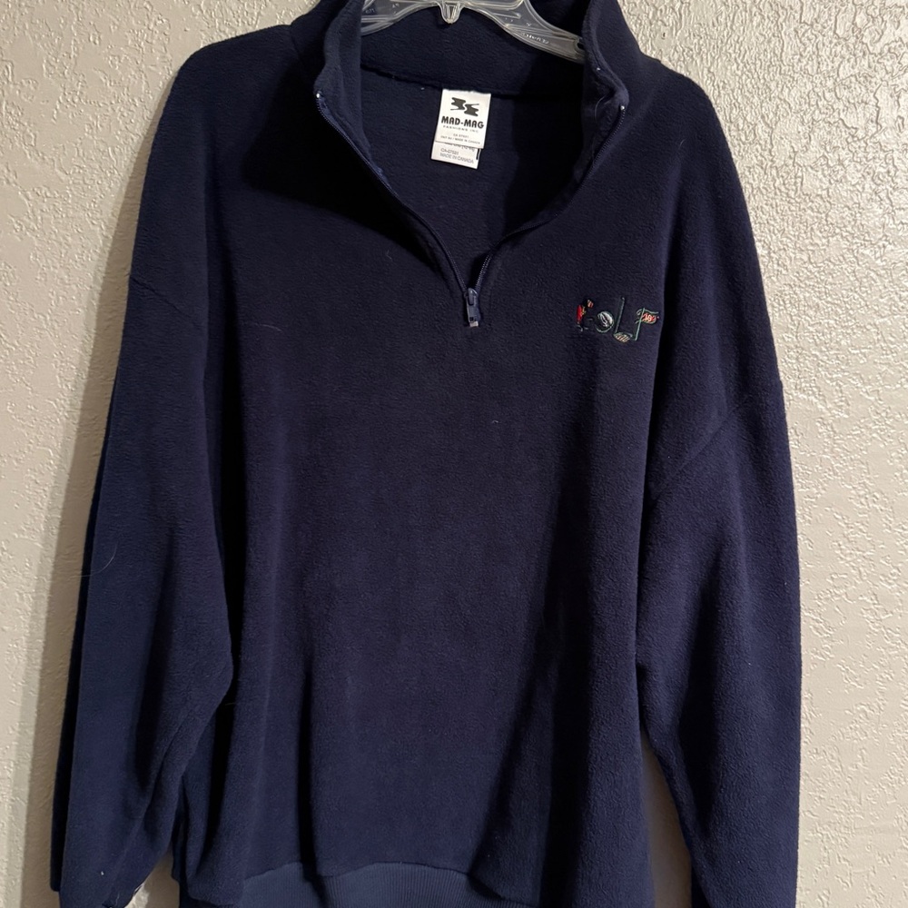 Vintage Y2K Golf Quarter Zip Fleece Pullover Made in Canada – Navy Blue – Size L
